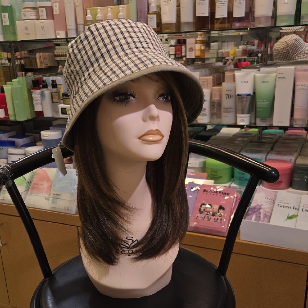 Plaid Reversible Bucket Hat - Black and Tan